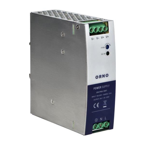 Industrial power supply for a DIN rail, 24VDC, 5A, 120W, metal housing