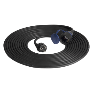 Heavy-duty extension cord with rubber cord 10m long, IP44, Schuko