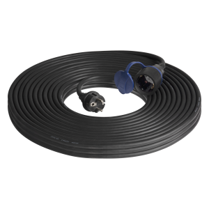 Przedłużacz warsztatowy bryzgoszczelny IP44, 1x2P+Z (schuko) 30m, kabel gumowy olejoodporny H07RN-F 3x1,5mm², 230VAC/16A