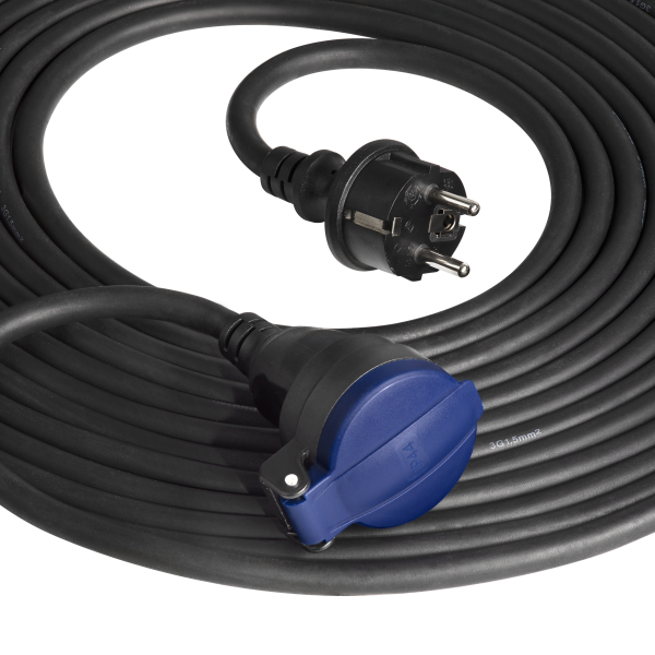 Przedłużacz warsztatowy bryzgoszczelny IP44, 1x2P+Z 30m, kabel gumowy olejoodporny H07RN-F 3x1,5mm², 230VAC/16A