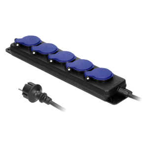 Heavy-duty, splash-proof extension sockets, with rubber cord, 5 sockets 2P+E, IP44, H05RR-F 3x1.5mm² - 3m,