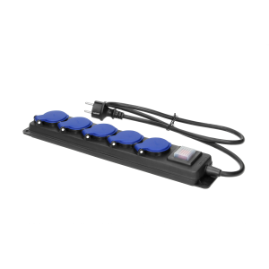 Przedłużacz warsztatowy bryzgoszczelny z wyłącznikiem, 5 gniazd 2P+Z, IP44, przewód gumowy, H05RR-F 3x1,5mm², długość 5m