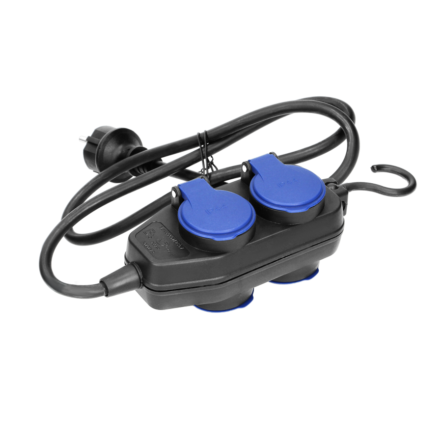 Havy-duty, splash-proof extension sockets, rubber cord, IP44, H05RR-F 3x1.5mm², 10m,