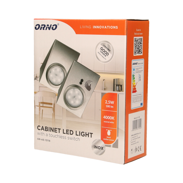 Zestaw opraw podszafkowych LED 2,5W, 180lm, 4000K, z wyłącznikiem bezdotykowym, INOX