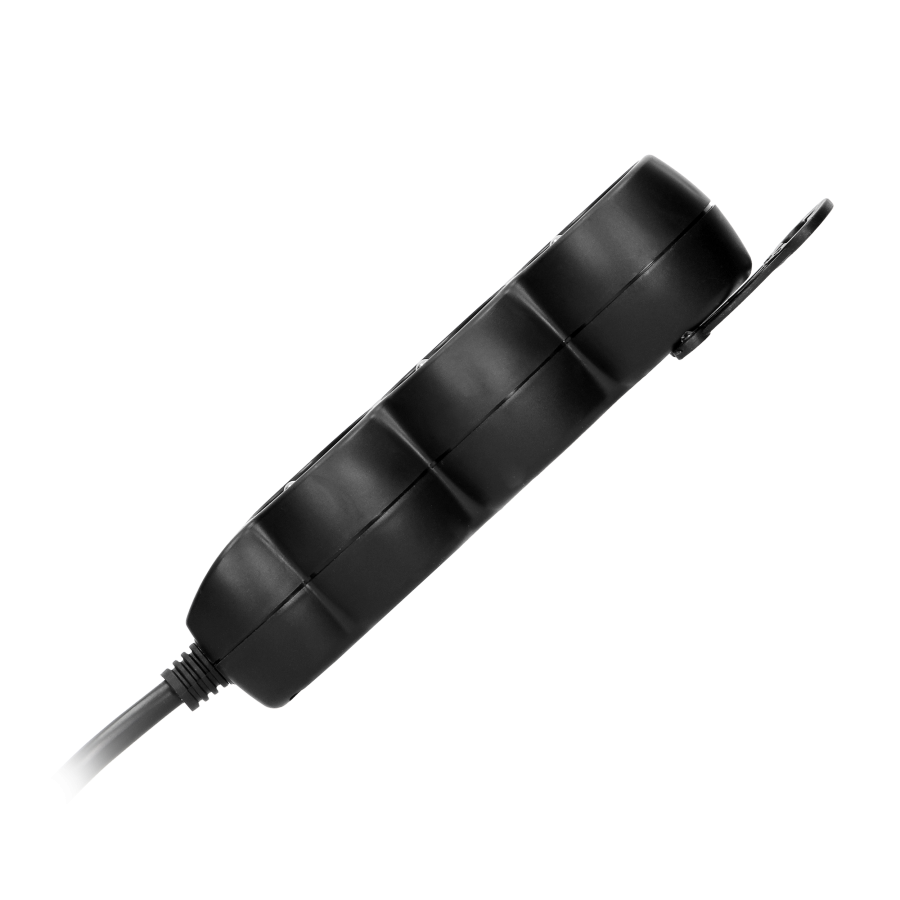 Przedłużacz 3-krotny 2P+Z, 1,5m H05VV-F 3x1,0mm², Imax=10A, płaska wtyczka, czarny