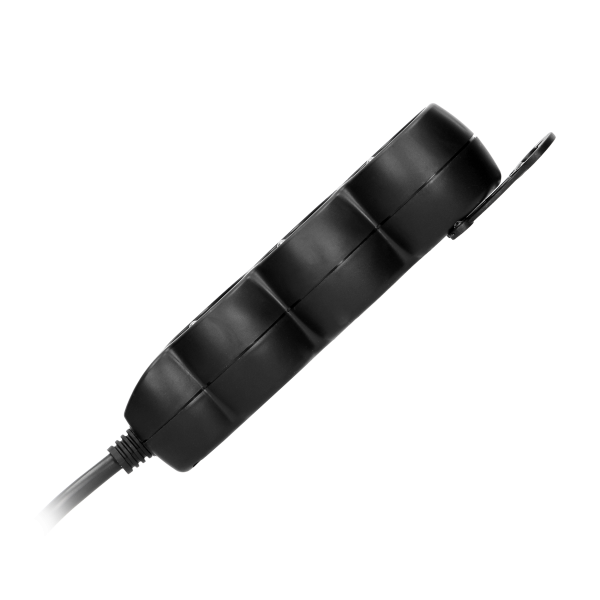 Extension cord with 3 sockets 2P+E, a flat plug and PVC cable H05VV-F 3x1.0mm², Imax=10A, 3m long, black