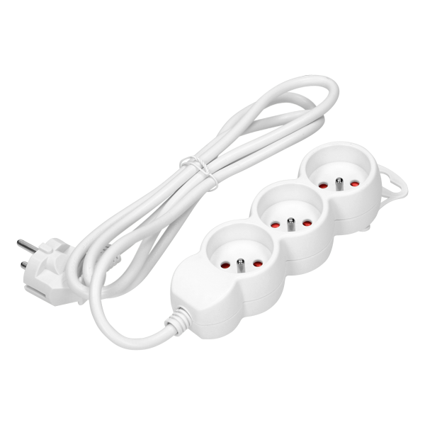 Przedłużacz 3-krotny 2P+Z, 5m H05VV-F 3x1,0mm², Imax=10A, biały