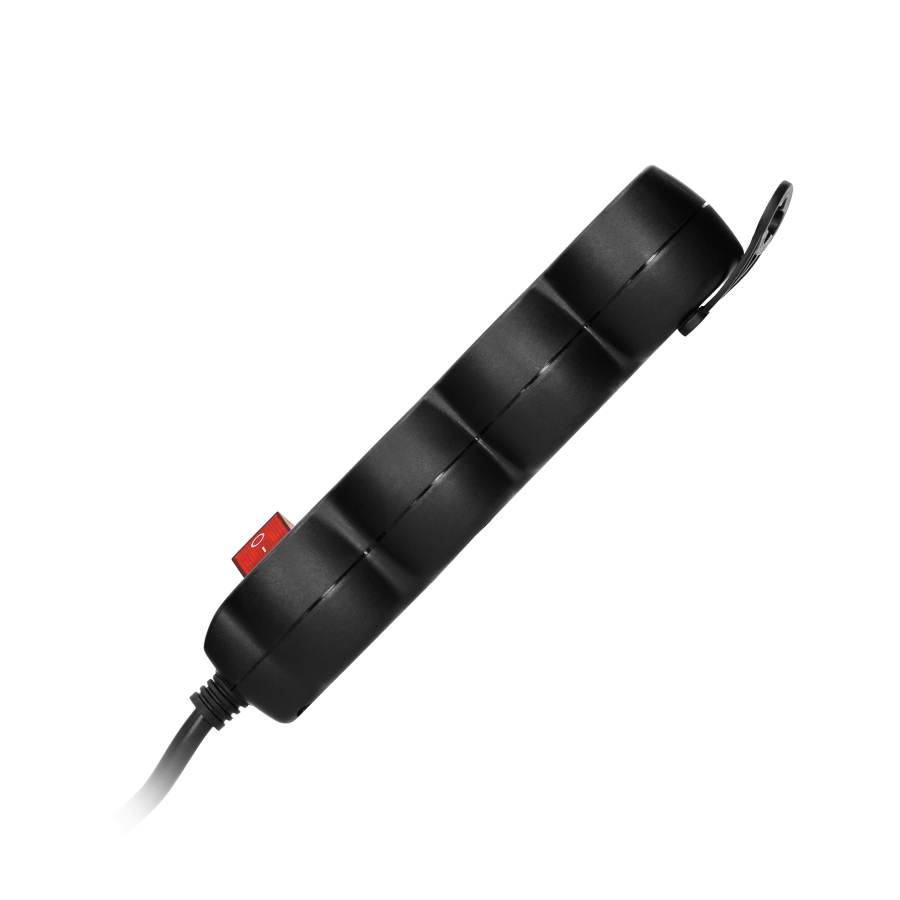 Przedłużacz 3-krotny 2P+Z, z wyłącznikiem, 3m H05VV-F 3x1,0mm², Imax=10A, płaska wtyczka, czarny