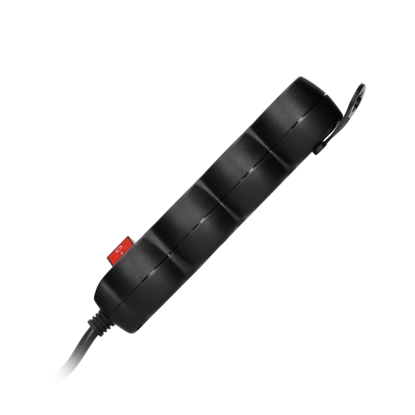 Przedłużacz 3-krotny 2P+Z, z wyłącznikiem, 3m H05VV-F 3x1,0mm², Imax=10A, płaska wtyczka, czarny