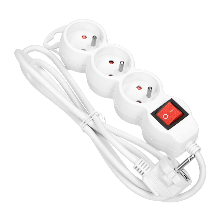Extension cord 3x 2P+E with a switch, 1.5m
