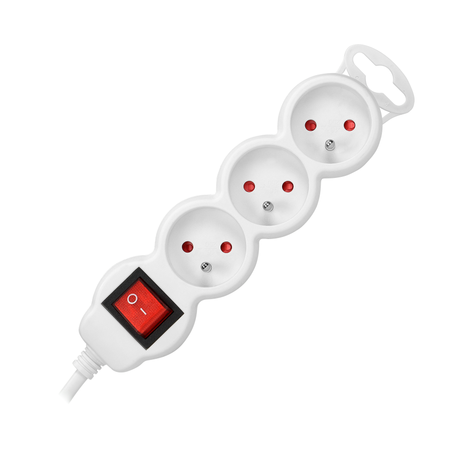Extension cord 3x 2P+E with a switch, 1.5m