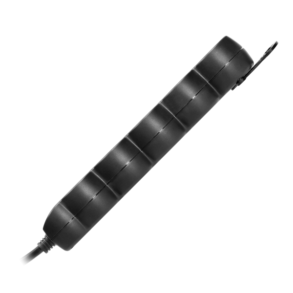 Extension cord with 5 sockets 2P+E, a flat plug and PVC cable H05VV-F 3x1.0mm², Imax=10A, 3m long, black