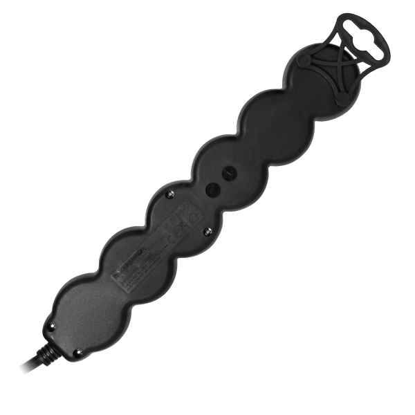 Przedłużacz 5-krotny 2P+Z, z wyłącznikiem, 3m H05VV-F 3x1,0mm², Imax=10A, płaska wtyczka, czarny