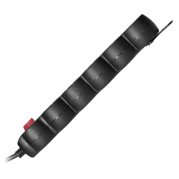 Przedłużacz 5-krotny 2P+Z, z wyłącznikiem, 3m H05VV-F 3x1,0mm², Imax=10A, płaska wtyczka, czarny