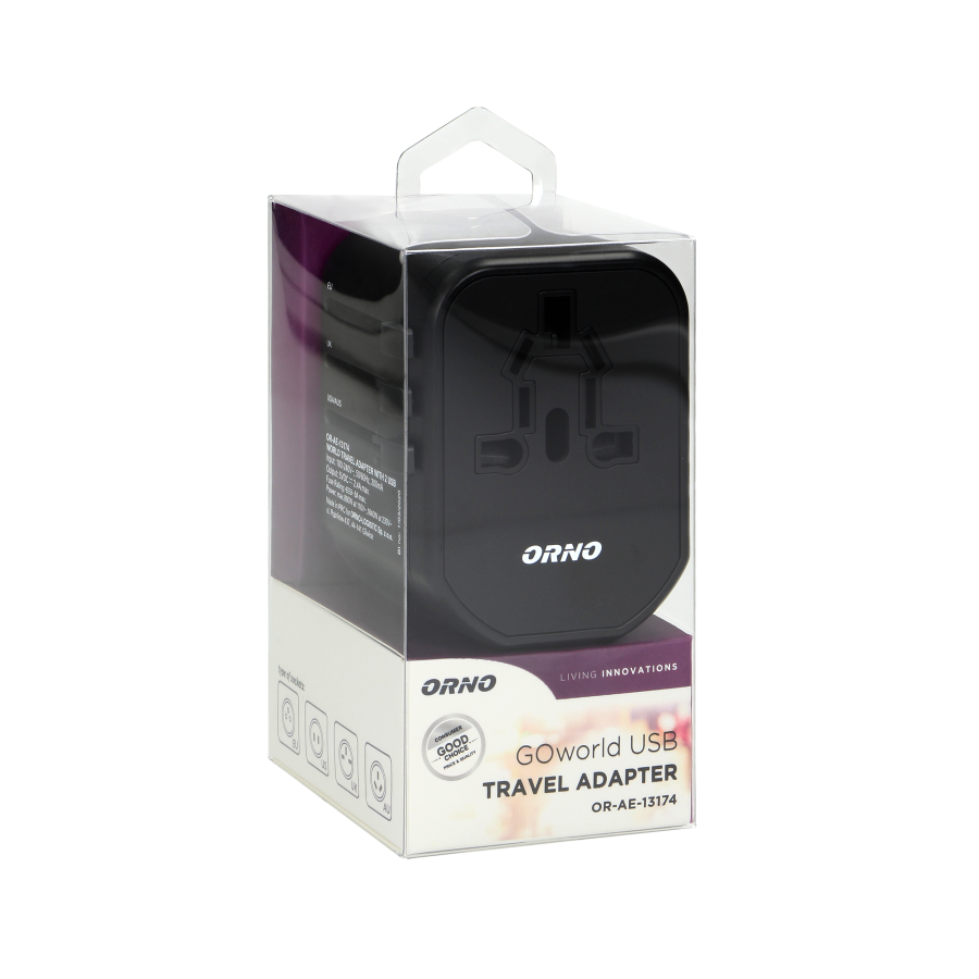 GOworld USB uniwersalny adapter podróżny do ponad 200 krajów świata, 100-240V, 8A, 2 x USB, 5V 2,4A inteligentna identyfikacja