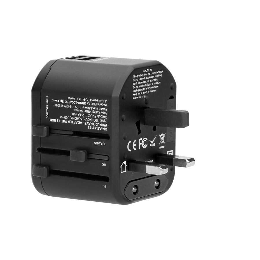 GOworld universal travel adapter with USB charger, works in over 200 countries