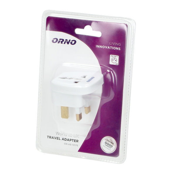 Travel adapter - World to UK, 230VAC/13A white