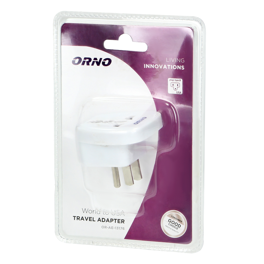 Travel adapter - World to USA, 230VAC/13A white