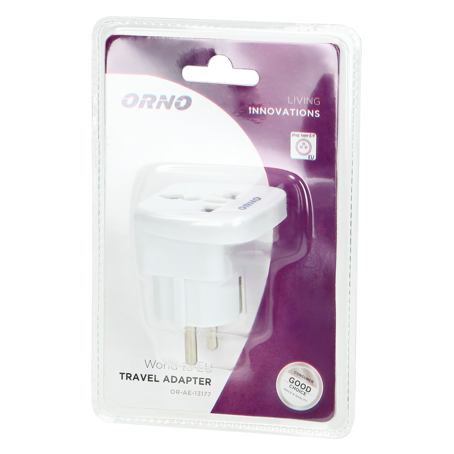 Adapter podróżny - World to EU, 230V/10A, biały