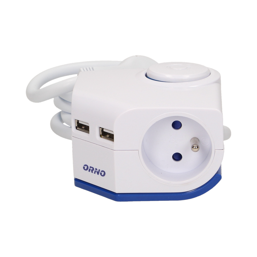 Przedłużacz rogowy z płaską wtyczka i ładowarką, 2x2P+Z, 2xUSB, przewód 1,5m 3x1mm