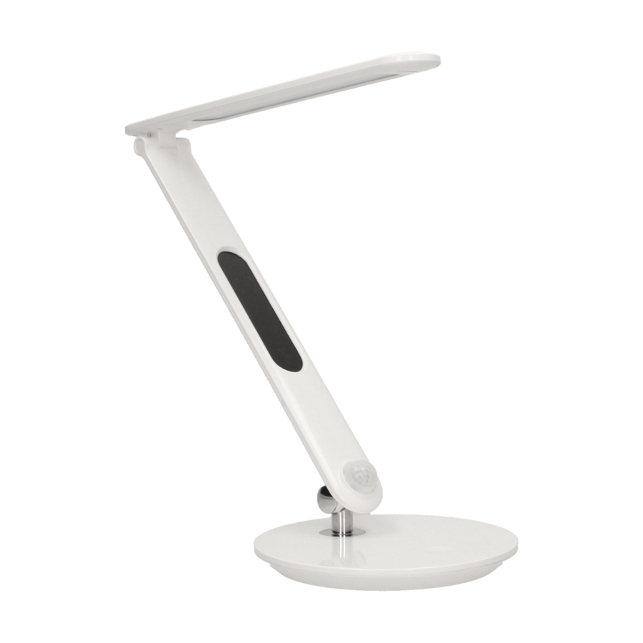 CRYSTAL LED 6,5W, Lampka biurkowa z budzikiem, czujnikiem ruchu i ładowarką USB, 500lm, 4000K, biała