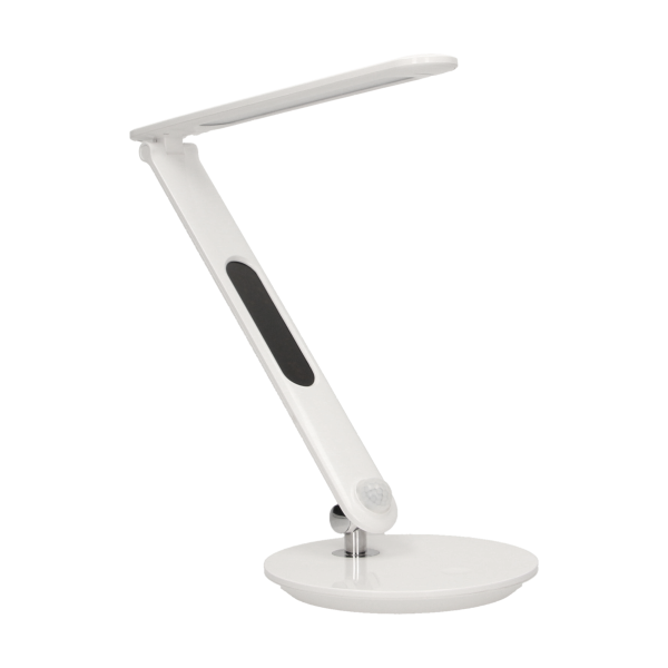 CRYSTAL LED 6,5W, Lampka biurkowa z budzikiem, czujnikiem ruchu i ładowarką USB, 500lm, 4000K, biała