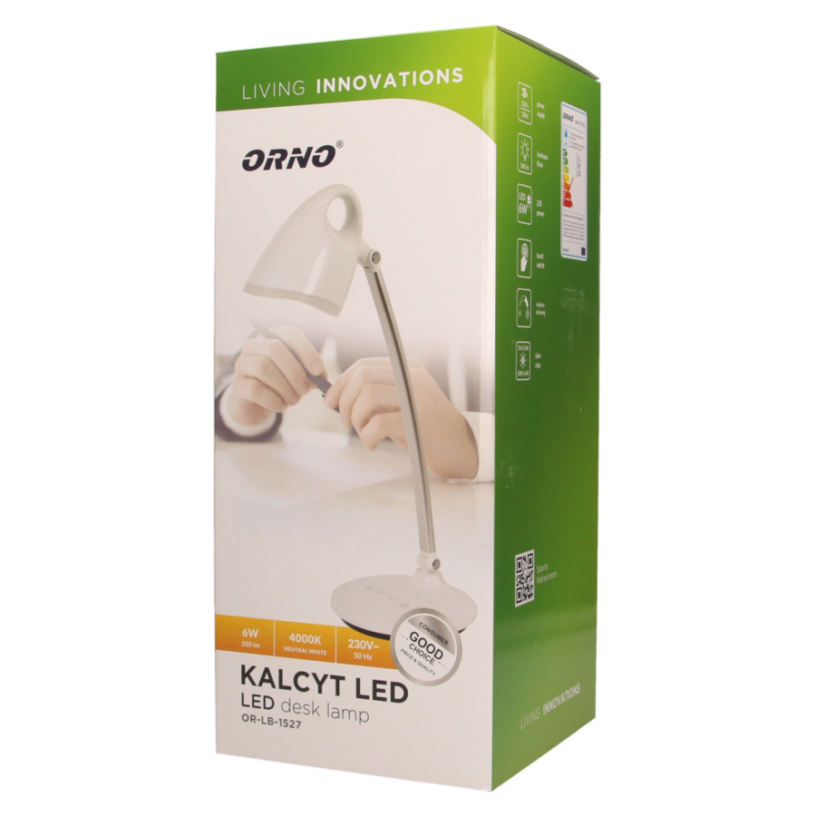 KALCYT LED 6W, lampka biurkowa, 200lm, 4000K, wyłącznik czasowy, biała