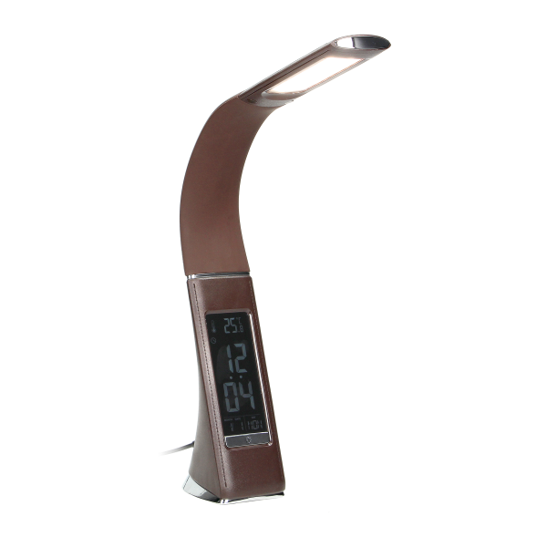 DOLOMIT LED 5W, lampka biurkowa z budzikiem, 300lm, 4000K, brązowa