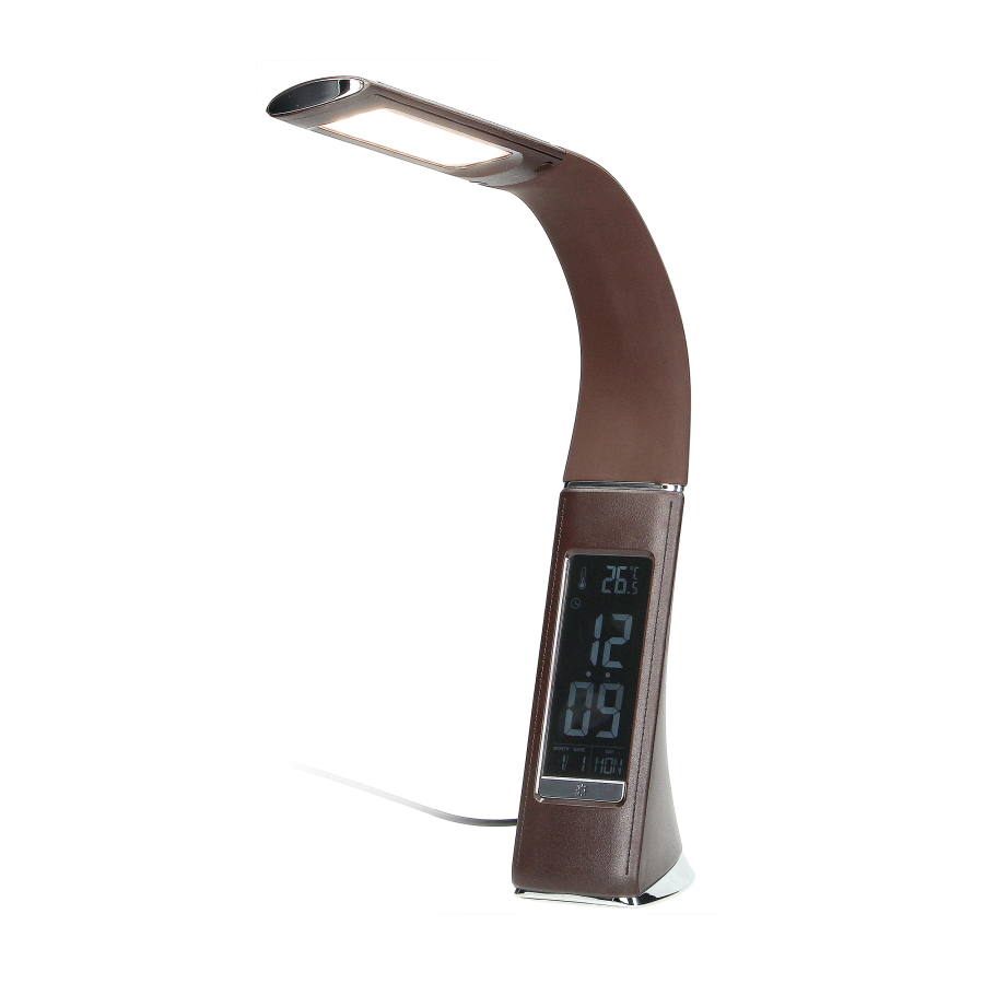 DOLOMIT LED 5W, lampka biurkowa z budzikiem, 300lm, 4000K, brązowa