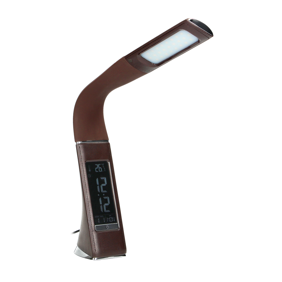 DOLOMIT LED 5W, lampka biurkowa z budzikiem, 300lm, 4000K, brązowa