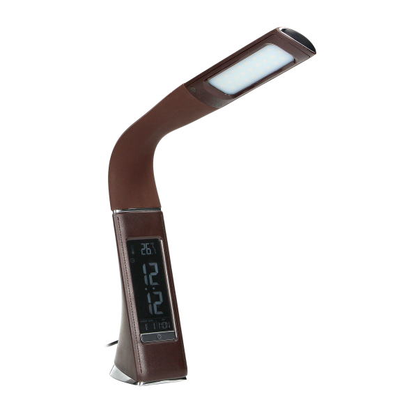 DOLOMIT LED 5W, lampka biurkowa z budzikiem, 300lm, 4000K, brązowa