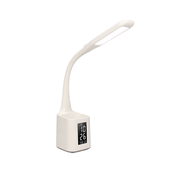 KORAL LED 6W, lampka biurkowa z pojemnikiem na długopisy i budzikiem, 200lm, 4000K, biała