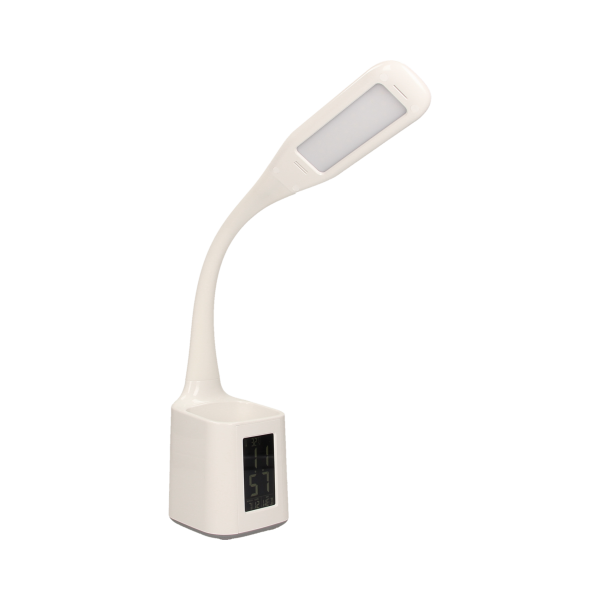 KORAL LED 6W, lampka biurkowa z pojemnikiem na długopisy i budzikiem, 200lm, 4000K, biała