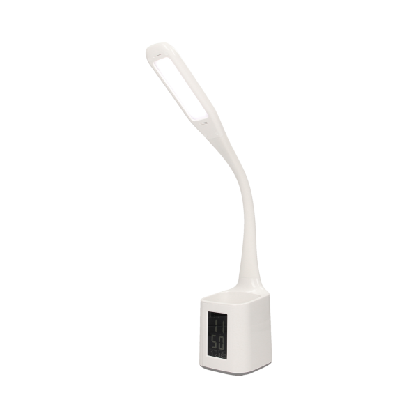 KORAL LED 6W, lampka biurkowa z pojemnikiem na długopisy i budzikiem, 200lm, 4000K, biała