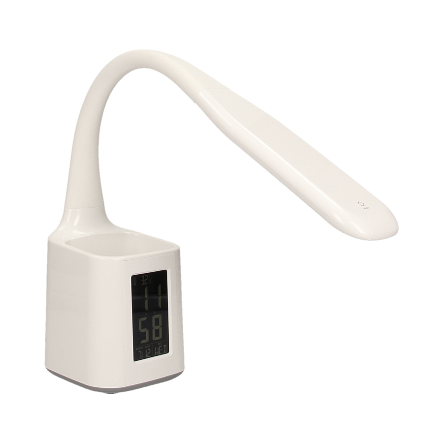 KORAL LED 6W, lampka biurkowa z pojemnikiem na długopisy i budzikiem, 200lm, 4000K, biała