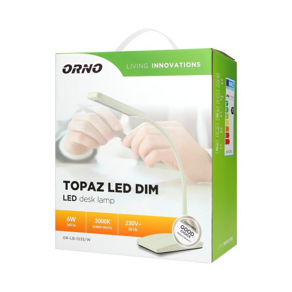 TOPAZ LED DIM desk lamp with dimmer, 6W, 3000K, white