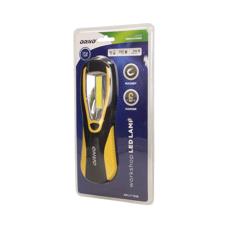 Latarka warsztatowa LED COB 3W, 200lm, 3 x AA magnes, haczyk