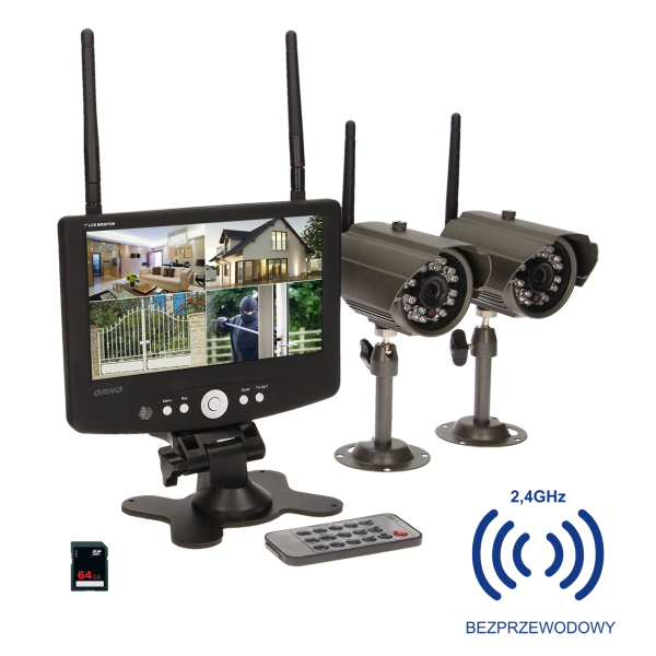 System do monitoringu 4-kanałowy, bezprzewodowy CCTV, monitor LCD 7"