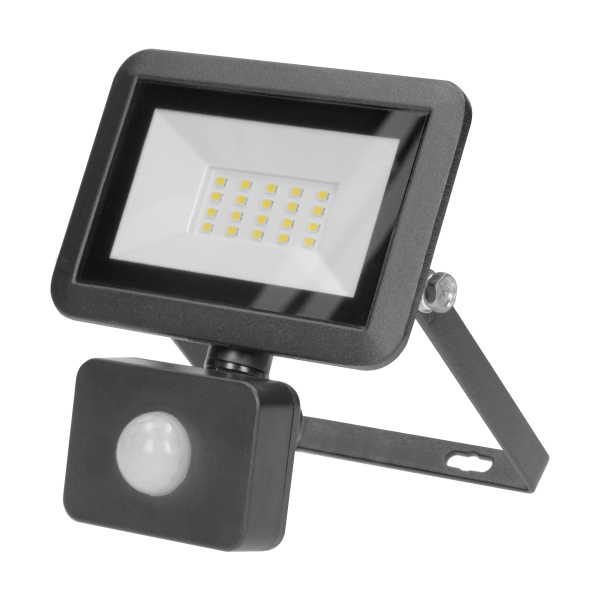 BULLED S floodlight 20W with PIR sensor 1600lm, IP44, 4000K, Alu+glass