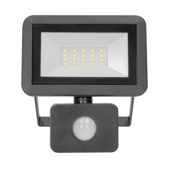 BULLED S floodlight 20W with PIR sensor 1600lm, IP44, 4000K, Alu+glass