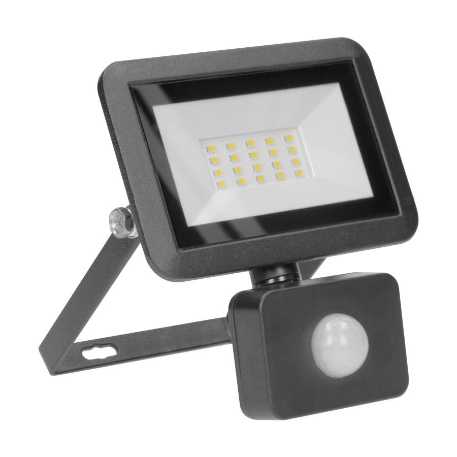 BULLED S floodlight 20W with PIR sensor 1600lm, IP44, 4000K, Alu+glass