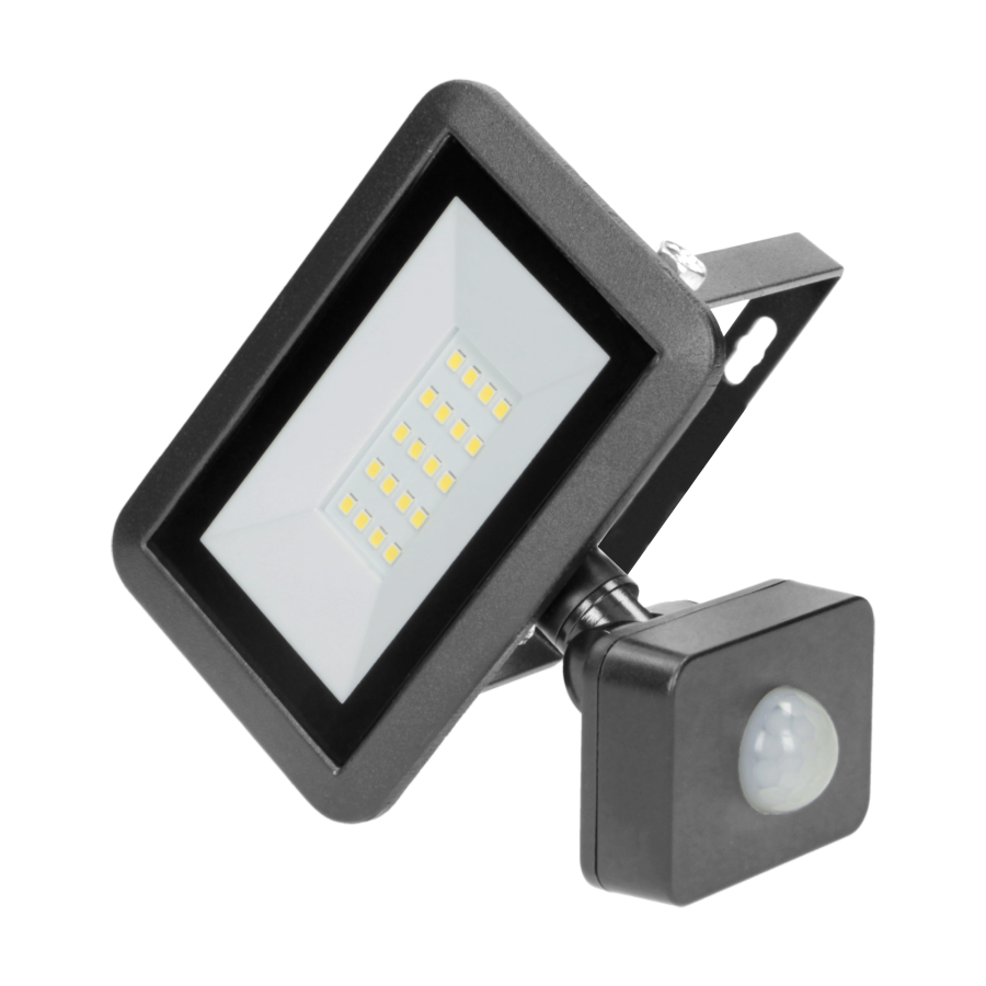 BULLED S 20W naświetlacz z PIR, 1600lm, IP44, 4000K, Alu+szkło