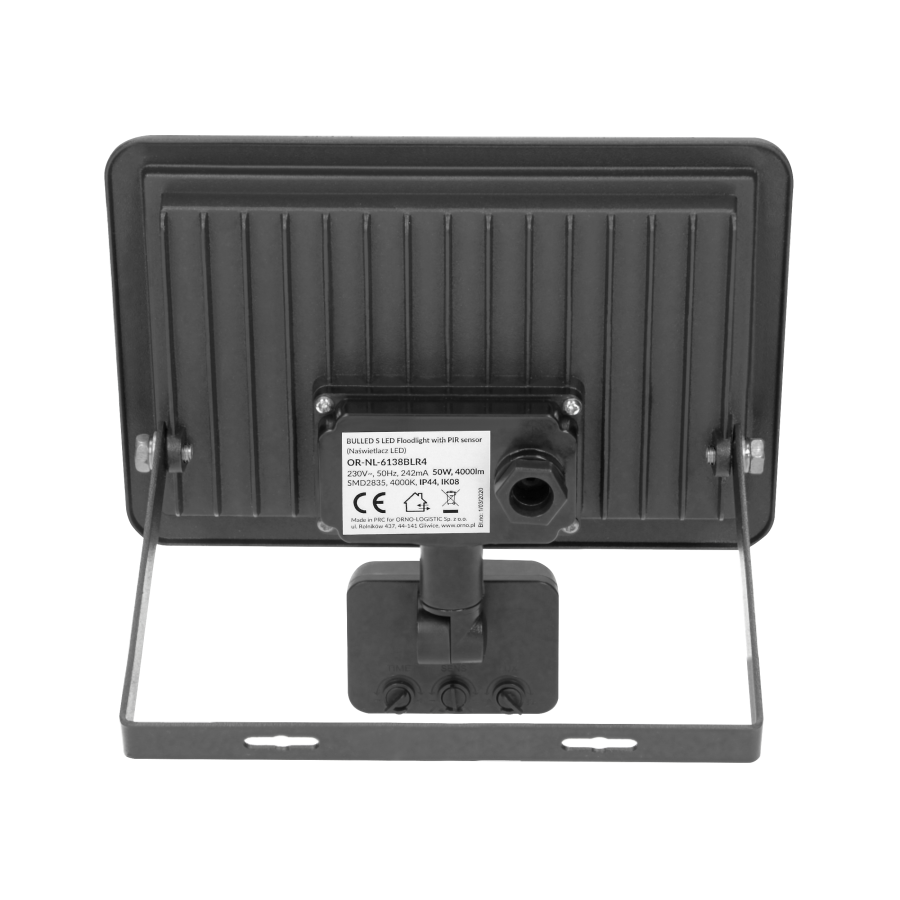 BULLED S 50W naświetlacz z PIR, 4000lm, IP44, 4000K, Alu+szkło