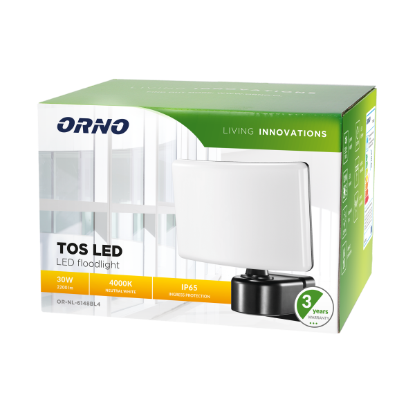 TOS LED 30W naświetlacz ogrodowy LED, 2200lm, IP65, 4000K, PC, czarny