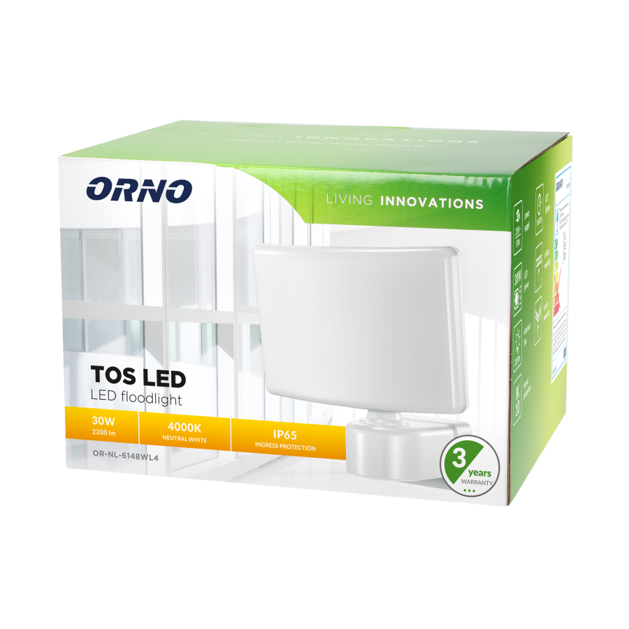 TOS LED 30W naświetlacz ogrodowy LED, 2200lm, IP65, 4000K, PC, biały