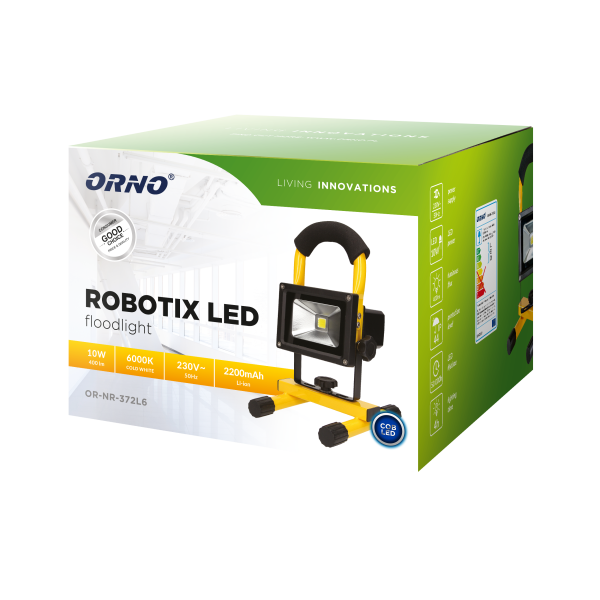 ROBOTIX LED COB 10W naświetlacz roboczy, przenośny z akumulatorem, 600lm, IP44, 6000K, 2200mAh,