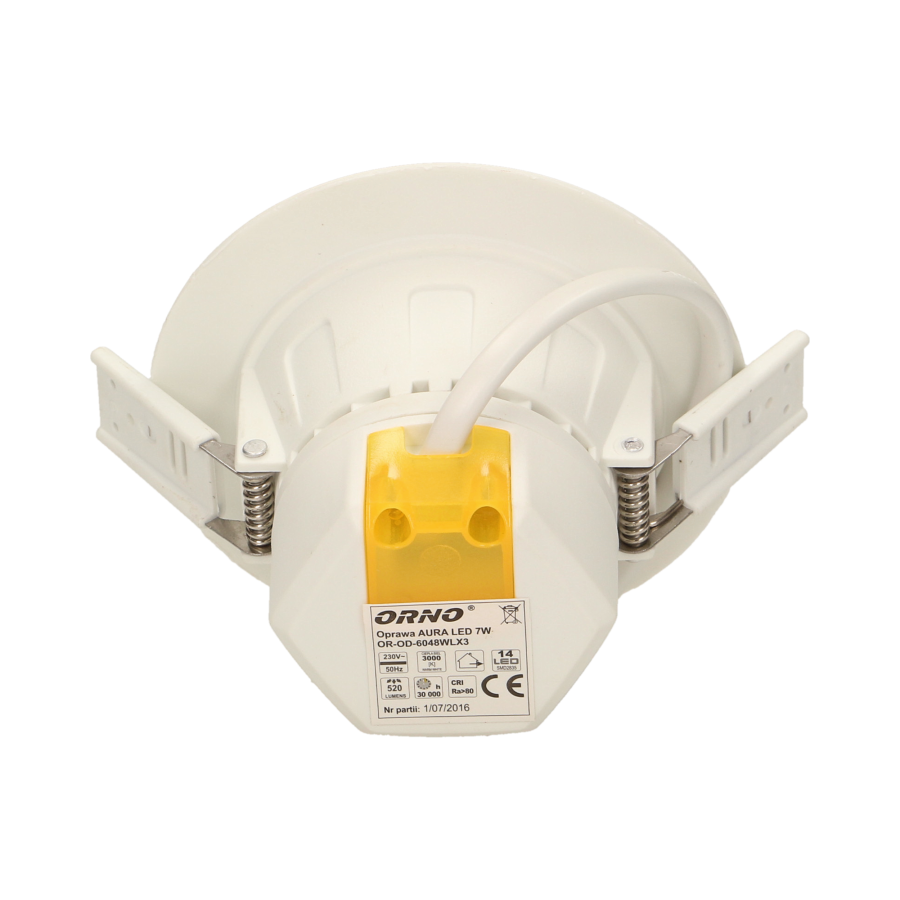 AURA LED 7W, oprawa downlight, podtynkowa, 520lm, 3000K, biała, wbudowany zasilacz LED