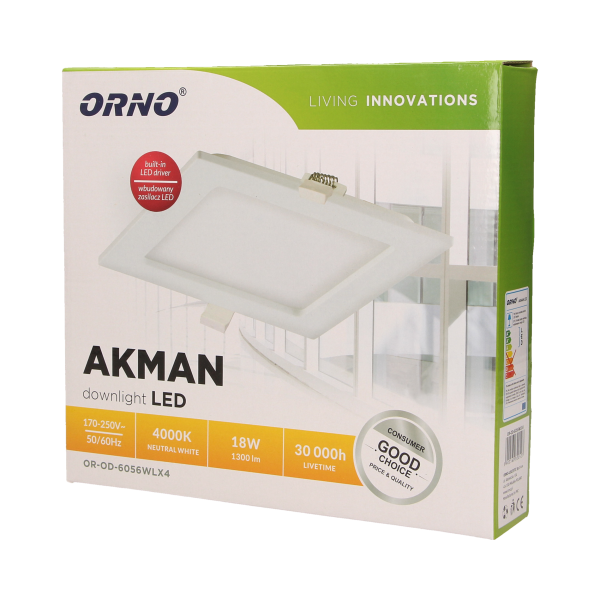 Flush mounted LED downlight AKMAN, 18W, 4000K
