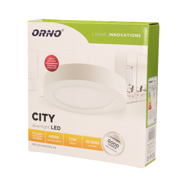 CITY LED 12W, oprawa downlight, natynkowa, okrągła, 780lm, 4000K, biała, wbudowany zasilacz LED