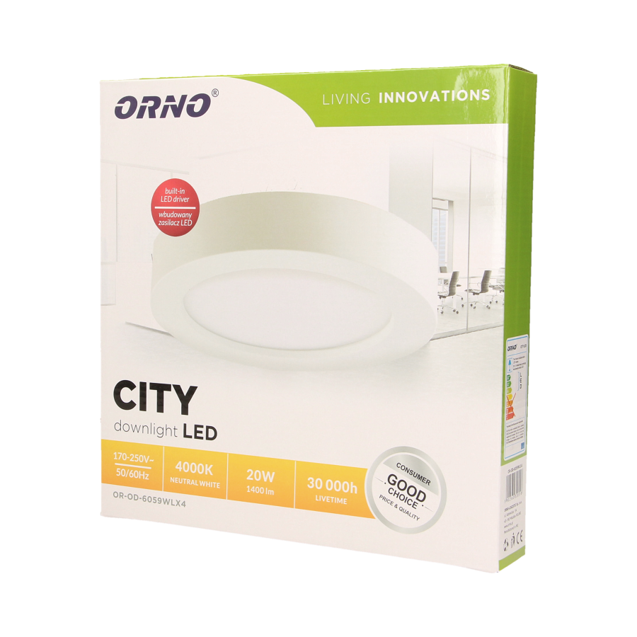 Surface mounted LED downlight CITY, 20W, 4000K